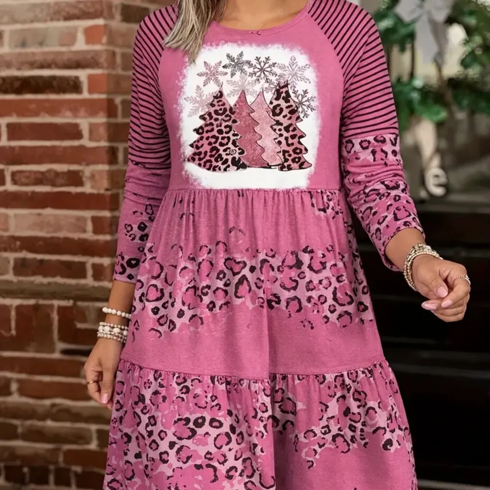 Pink Leopard Christmas Tree Dress 4X | Cozy Holiday Vibes NWOT - Picture 11 of 15